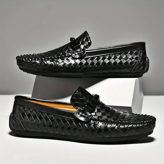 Loafers i vævet læder